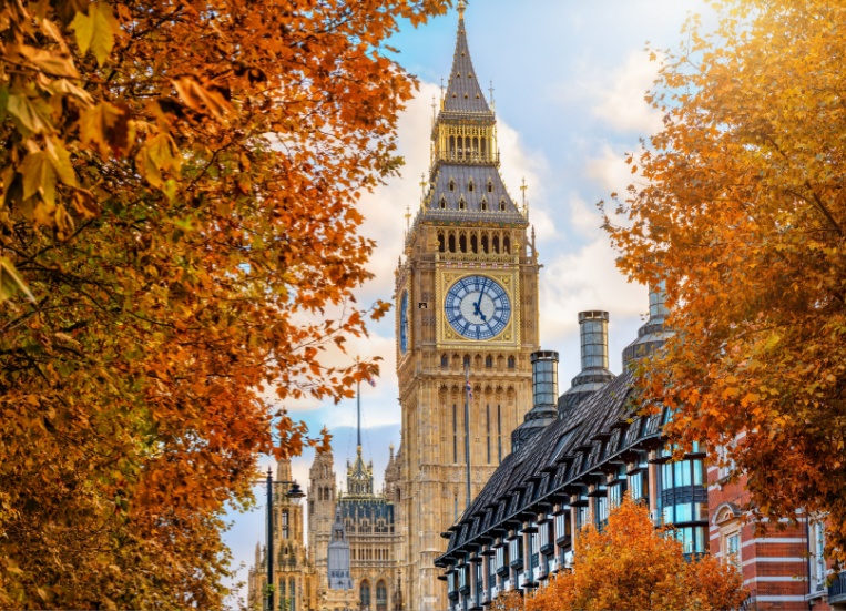 Elizabeth Tower, London, in autumn.