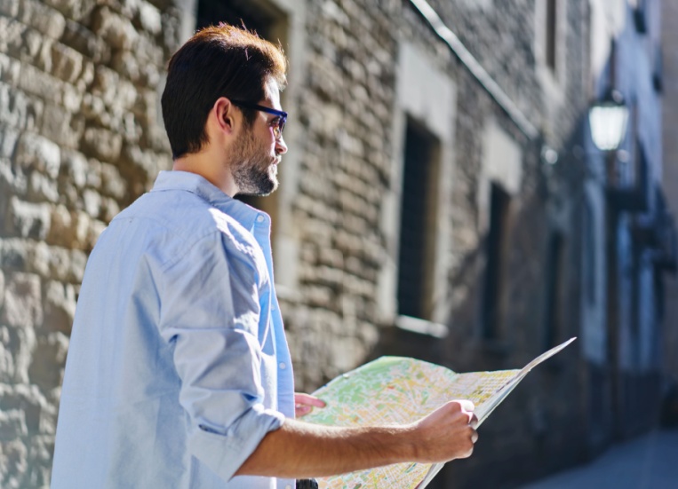 A man following a map.